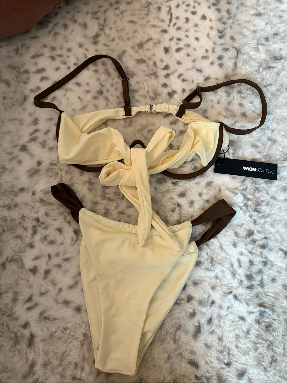 Fashion Nova Cream and Brown Two-Piece Bikini